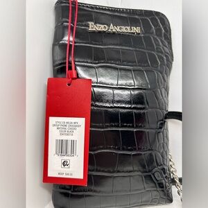 NWT Enzo Angiolini crossbody phone wallet FAUX Snake-skin Black NWT